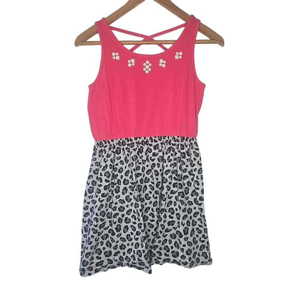 Gymboree Pink Leopard Print Embellished Tank Dress Girls Size 12‎ Casual Summer